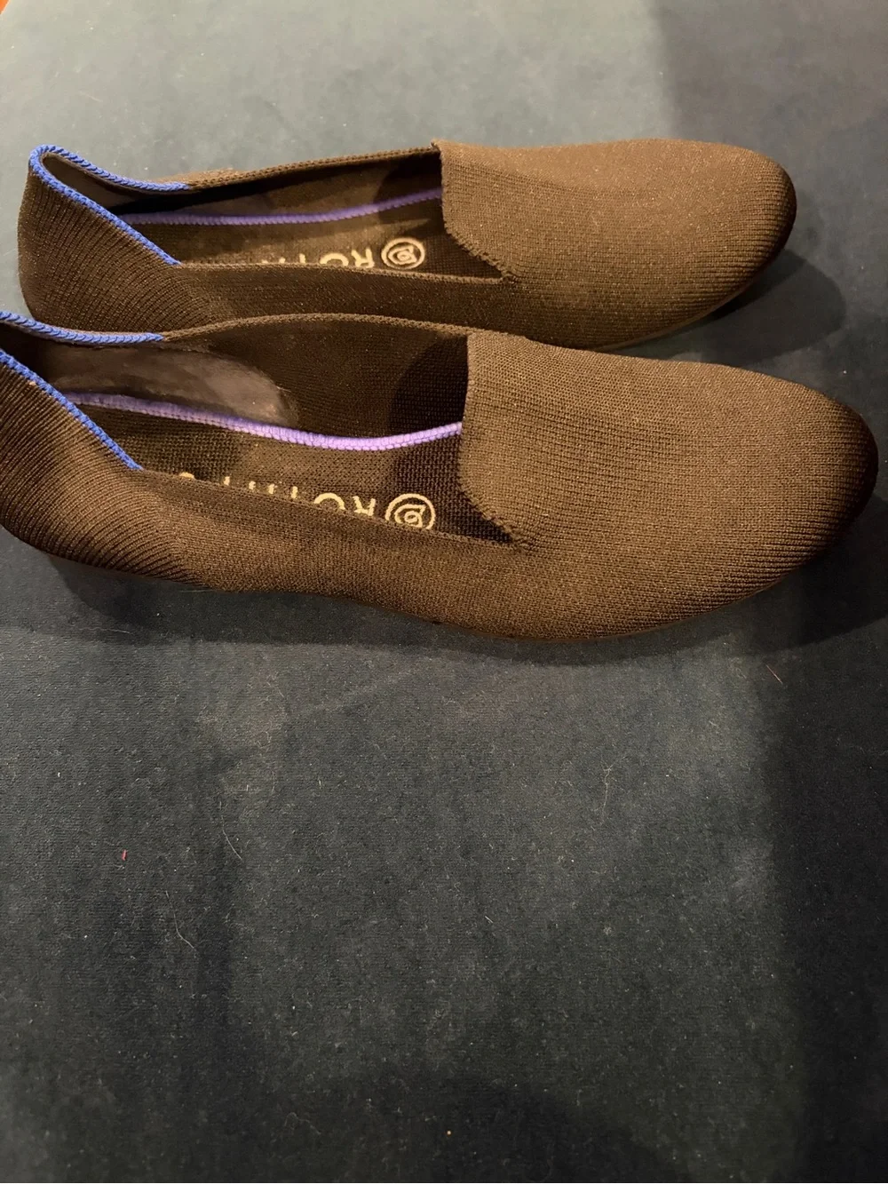 Rothy's Black Knit Slip-On Loafers with Blue Accent